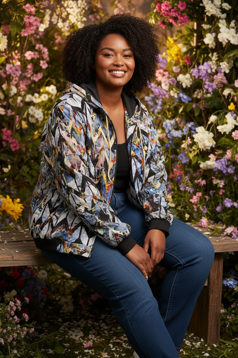 DIAMOND BLUE Hooded Bomber Jacket